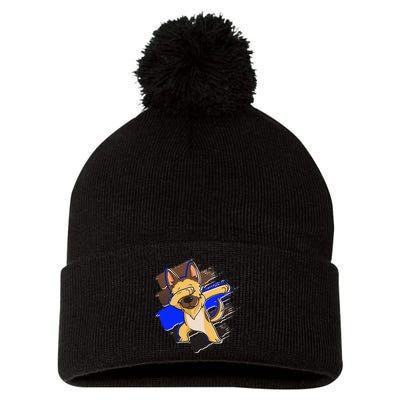 Dabbing K-9 Blue Police Thin Line Pom Pom 12in Knit Beanie