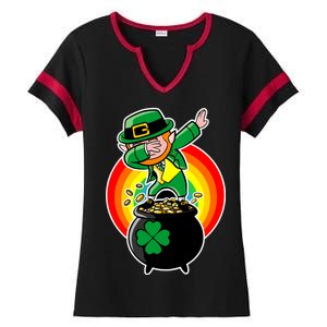 Dabbing Leprechaun Funny Irish Dab St. Patrick's Day Ladies Halftime Notch Neck Tee