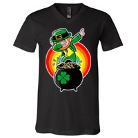 Dabbing Leprechaun Funny Irish Dab St. Patrick's Day V-Neck T-Shirt