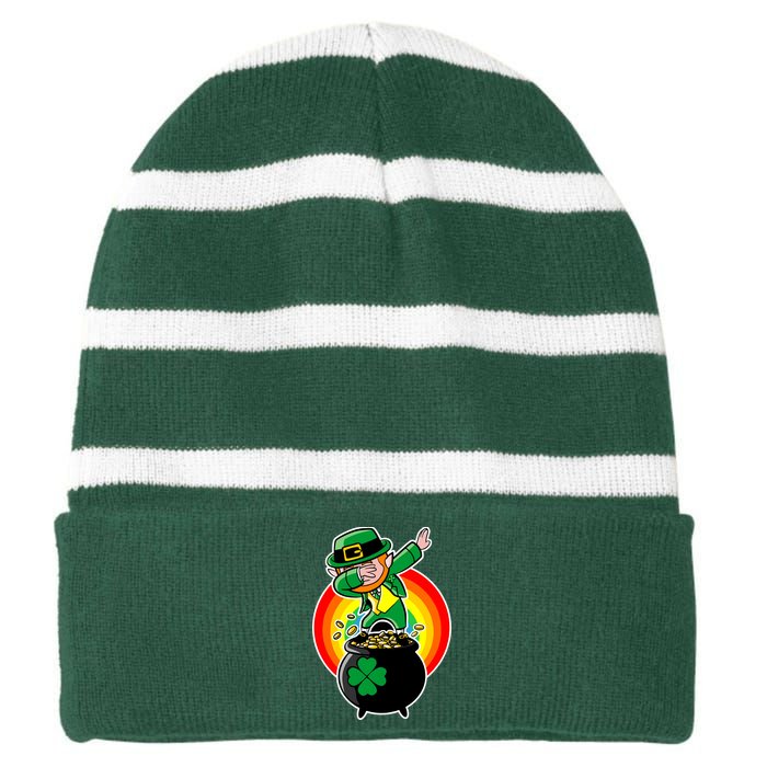 Dabbing Leprechaun Funny Irish Dab St. Patrick's Day Striped Beanie with Solid Band