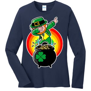 Dabbing Leprechaun Funny Irish Dab St. Patrick's Day Ladies Long Sleeve Shirt