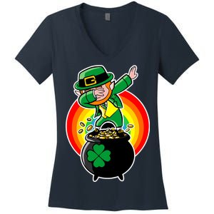 Dabbing Leprechaun Funny Irish Dab St. Patrick's Day Women's V-Neck T-Shirt