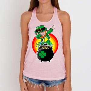 Dabbing Leprechaun Funny Irish Dab St. Patrick's Day Women's Knotted Racerback Tank