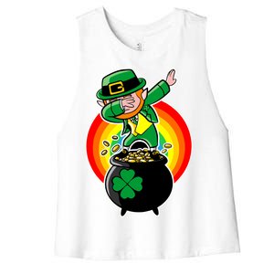 Dabbing Leprechaun Funny Irish Dab St. Patrick's Day Women's Racerback Cropped Tank