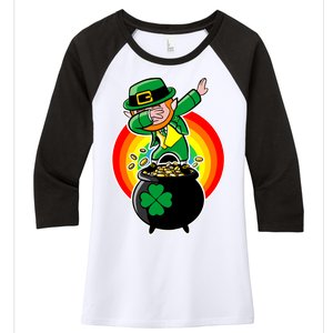 Dabbing Leprechaun Funny Irish Dab St. Patrick's Day Women's Tri-Blend 3/4-Sleeve Raglan Shirt