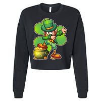 Dabbing Leprechaun Pot Of Gold Cropped Pullover Crew