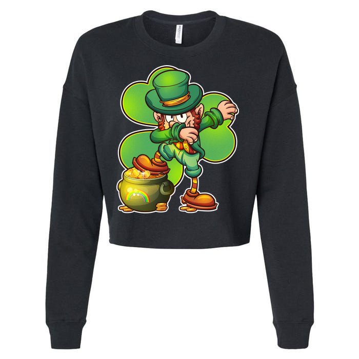 Dabbing Leprechaun Pot Of Gold Cropped Pullover Crew