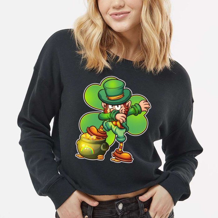 Dabbing Leprechaun Pot Of Gold Cropped Pullover Crew