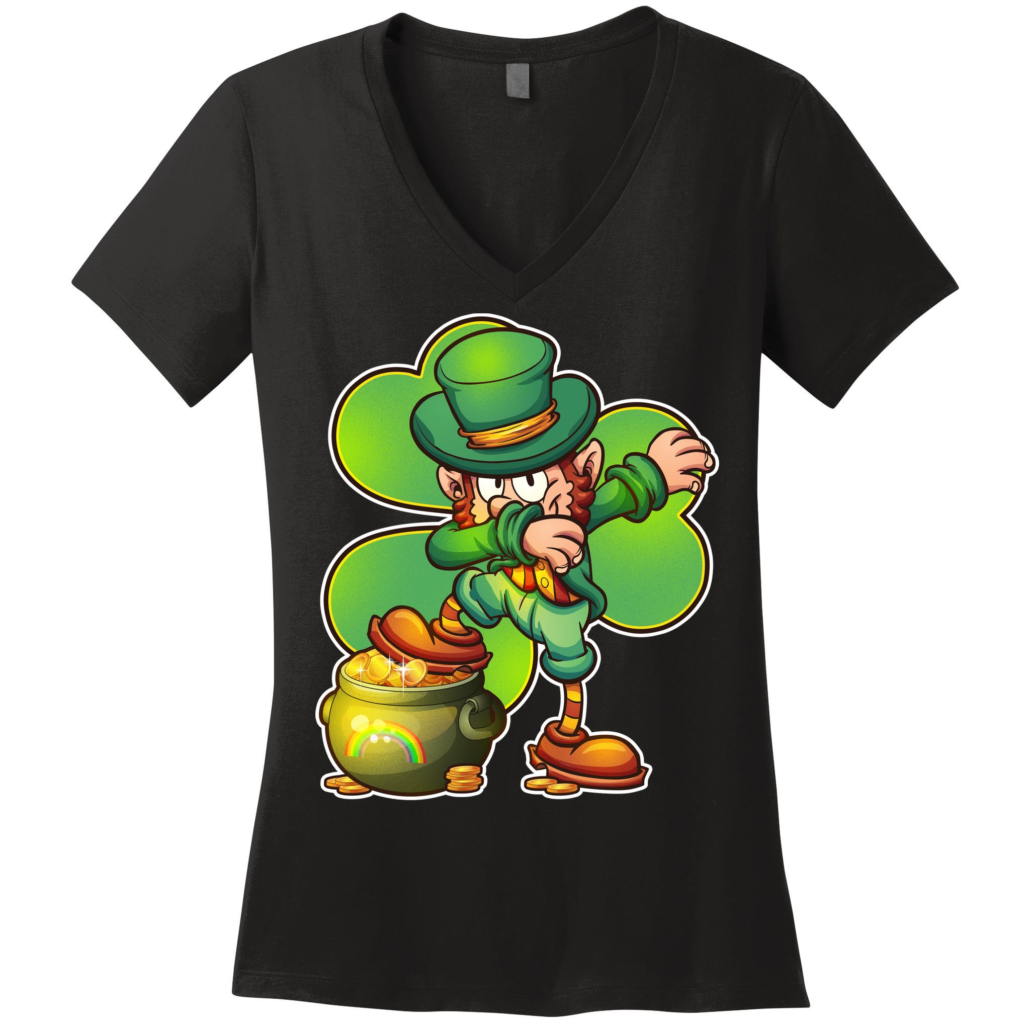 Dabbing Leprechaun Pot Of Gold Women's V-Neck T-Shirt