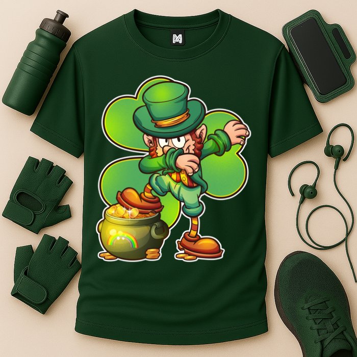 Dabbing Leprechaun Pot Of Gold Cooling Performance Crew T-Shirt