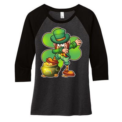 Dabbing Leprechaun Pot Of Gold Women's Tri-Blend 3/4-Sleeve Raglan Shirt