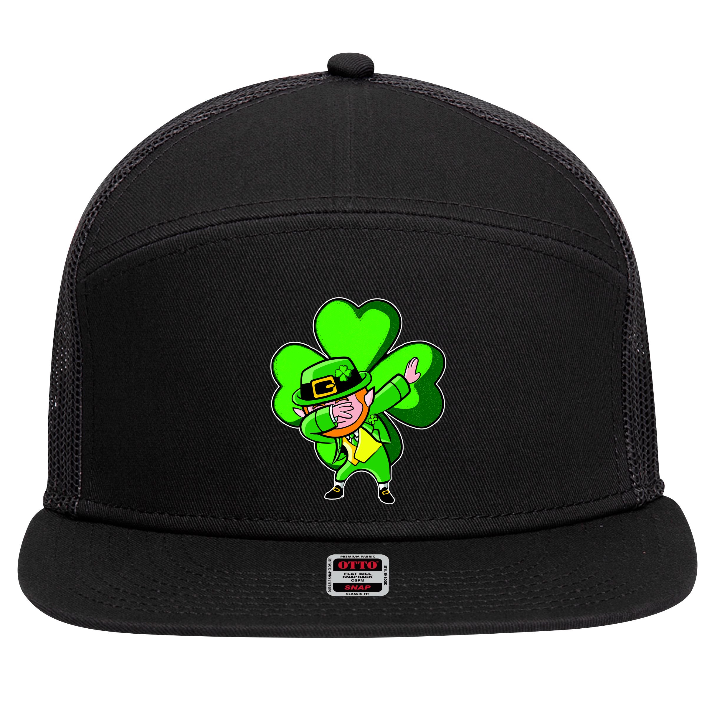 Dabbing Leprechaun St. Patrick's Day Clover 7 Panel Mesh Trucker Snapback Hat
