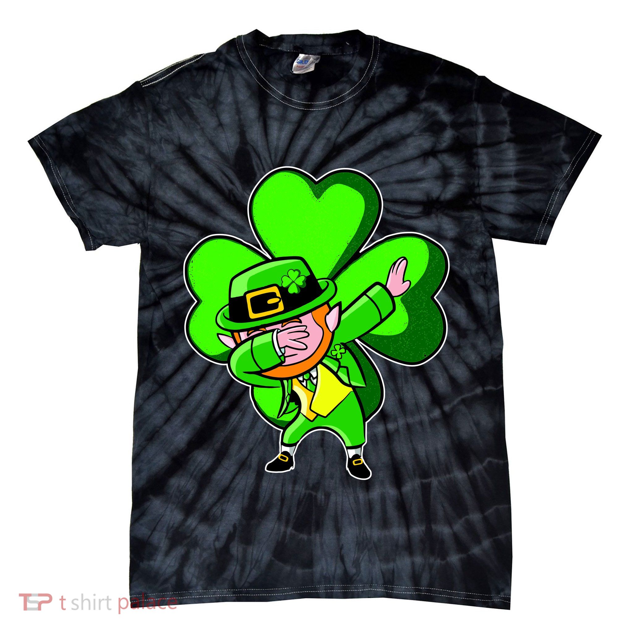 Dabbing Leprechaun St. Patrick's Day Clover Tie-Dye T-Shirt