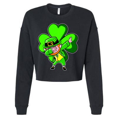 Dabbing Leprechaun St. Patrick's Day Clover Cropped Pullover Crew