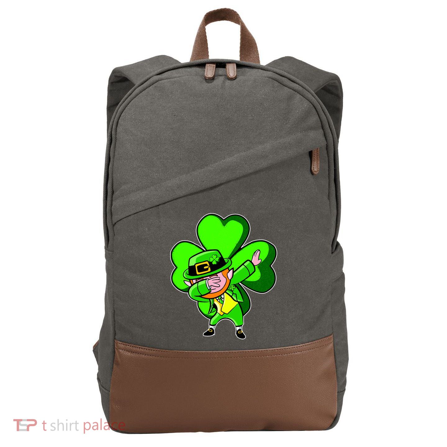 Dabbing Leprechaun St. Patrick's Day Clover Cotton Canvas Backpack