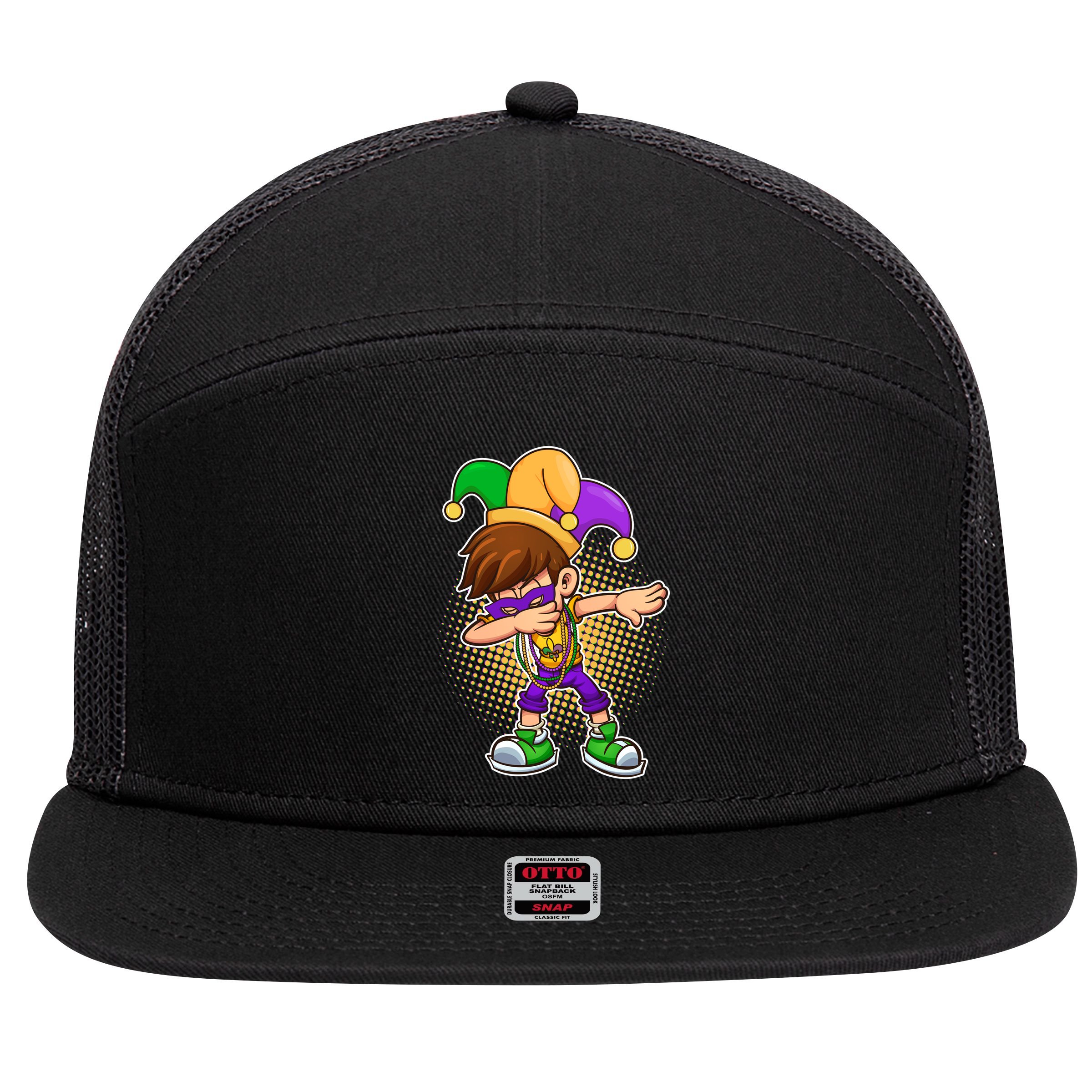 Dabbing Mardi Gras Jester 7 Panel Mesh Trucker Snapback Hat