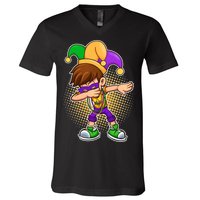 Dabbing Mardi Gras Jester V-Neck T-Shirt