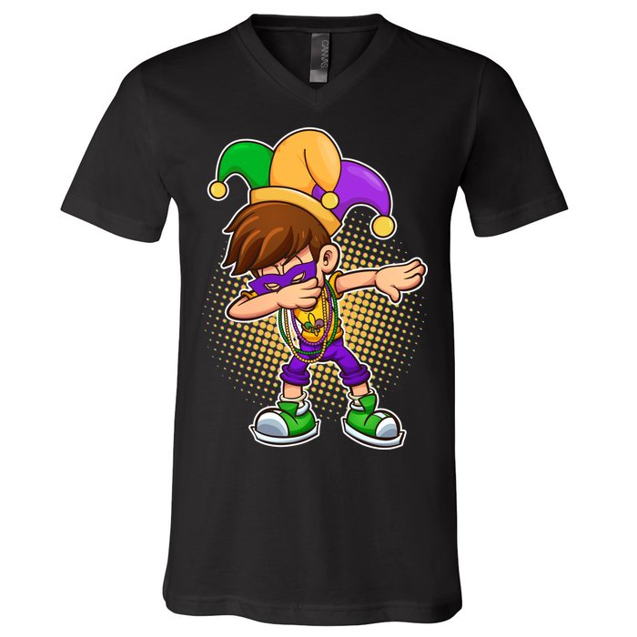 Dabbing Mardi Gras Jester V-Neck T-Shirt