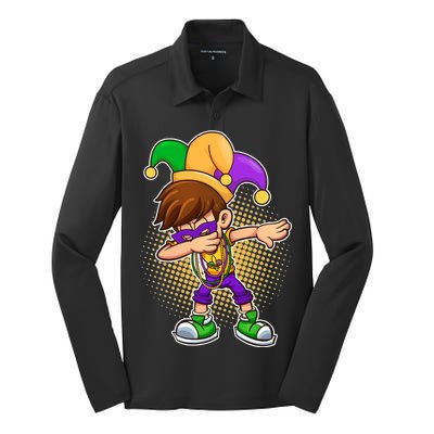 Dabbing Mardi Gras Jester Silk Touch Performance Long Sleeve Polo