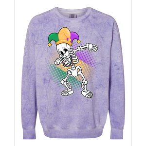 Dabbing Mardi Gras Skeleton Colorblast Crewneck Sweatshirt