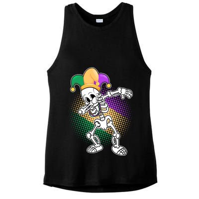 Dabbing Mardi Gras Skeleton Ladies PosiCharge Tri-Blend Wicking Tank