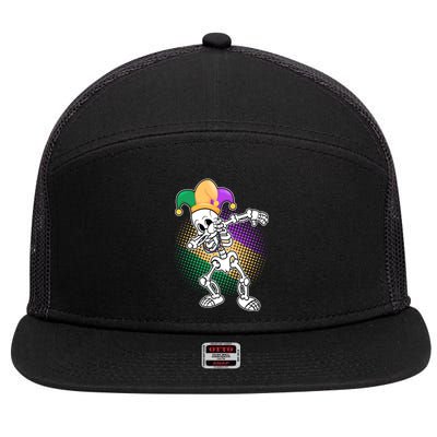 Dabbing Mardi Gras Skeleton 7 Panel Mesh Trucker Snapback Hat