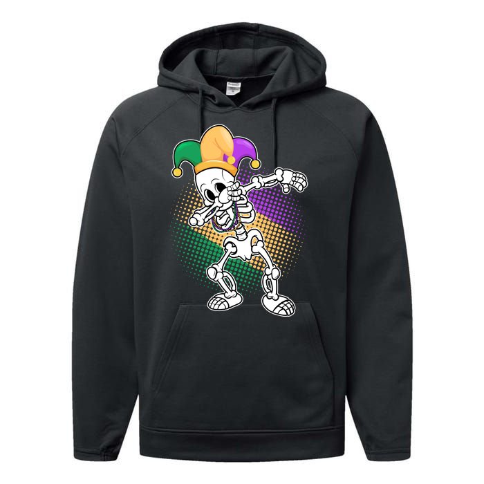 Dabbing Mardi Gras Skeleton Performance Fleece Hoodie