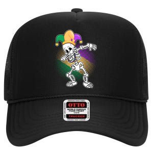 Dabbing Mardi Gras Skeleton High Crown Mesh Back Trucker Hat