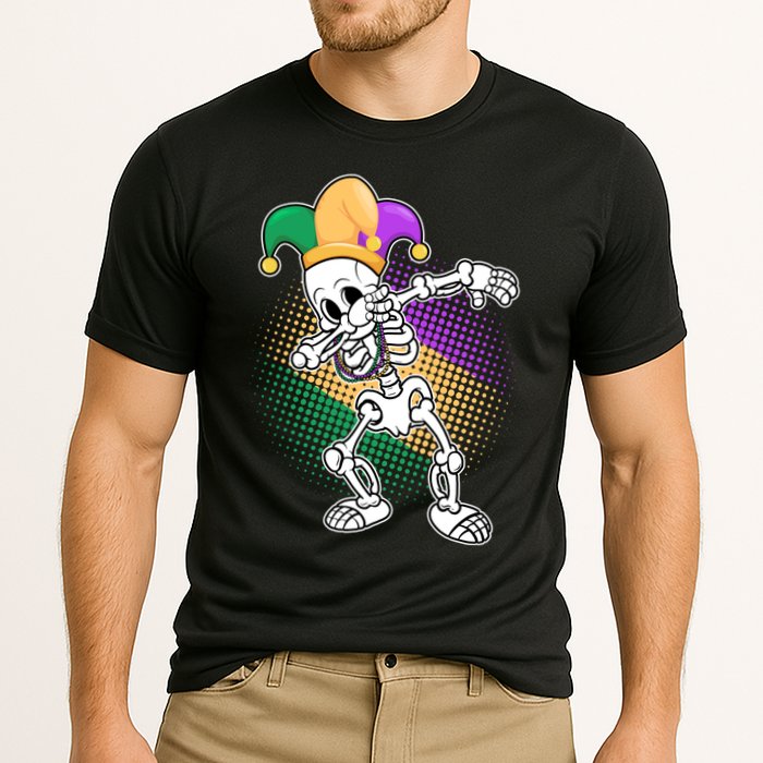Dabbing Mardi Gras Skeleton Cooling Performance Crew T-Shirt