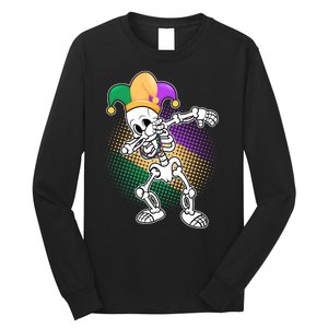 Dabbing Mardi Gras Skeleton Long Sleeve Shirt