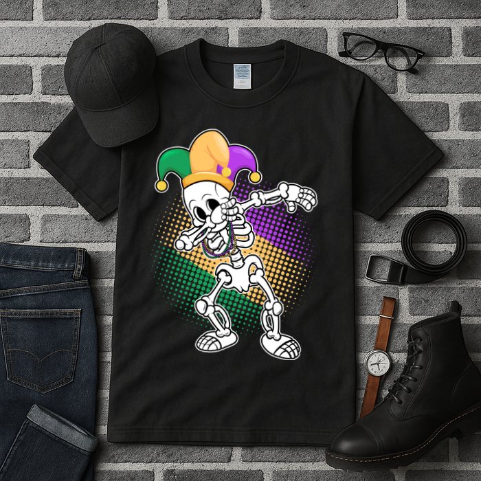 Dabbing Mardi Gras Skeleton Tall T-Shirt