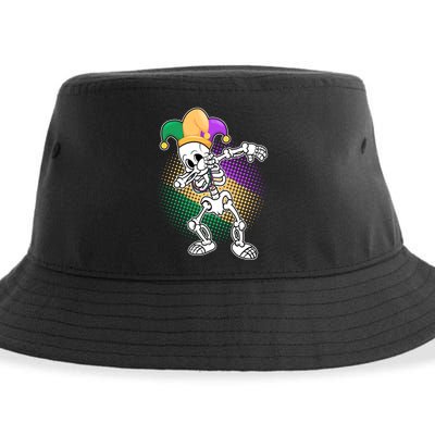 Dabbing Mardi Gras Skeleton Sustainable Bucket Hat