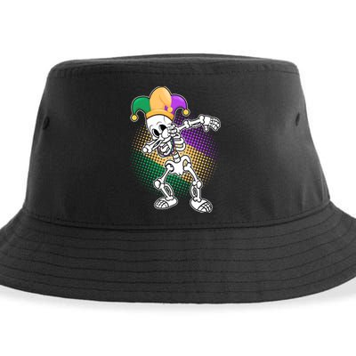 Dabbing Mardi Gras Skeleton Sustainable Bucket Hat