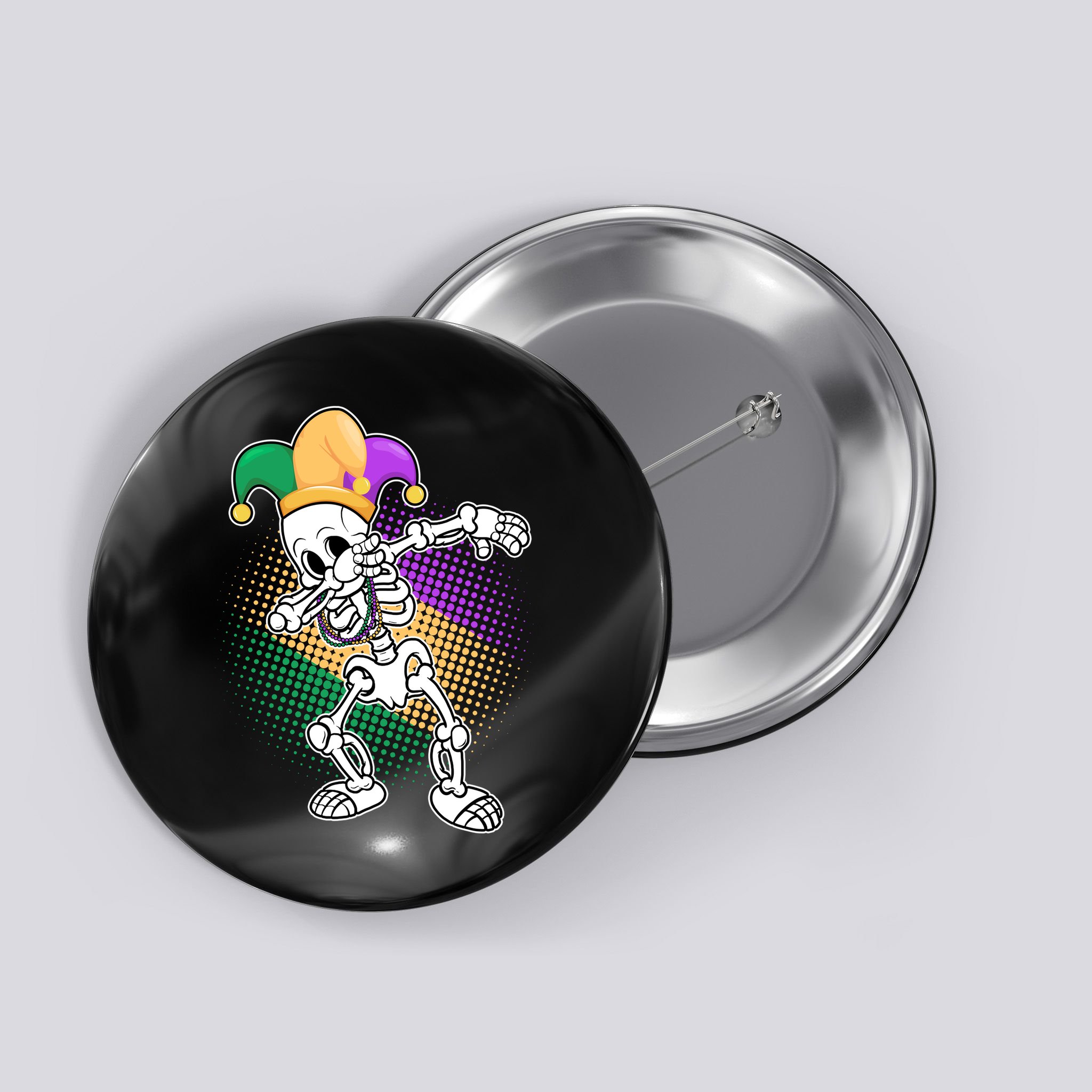 Dabbing Mardi Gras Skeleton Button