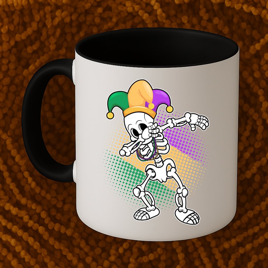 Dabbing Mardi Gras Skeleton Mug