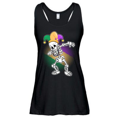 Dabbing Mardi Gras Skeleton Ladies Essential Flowy Tank