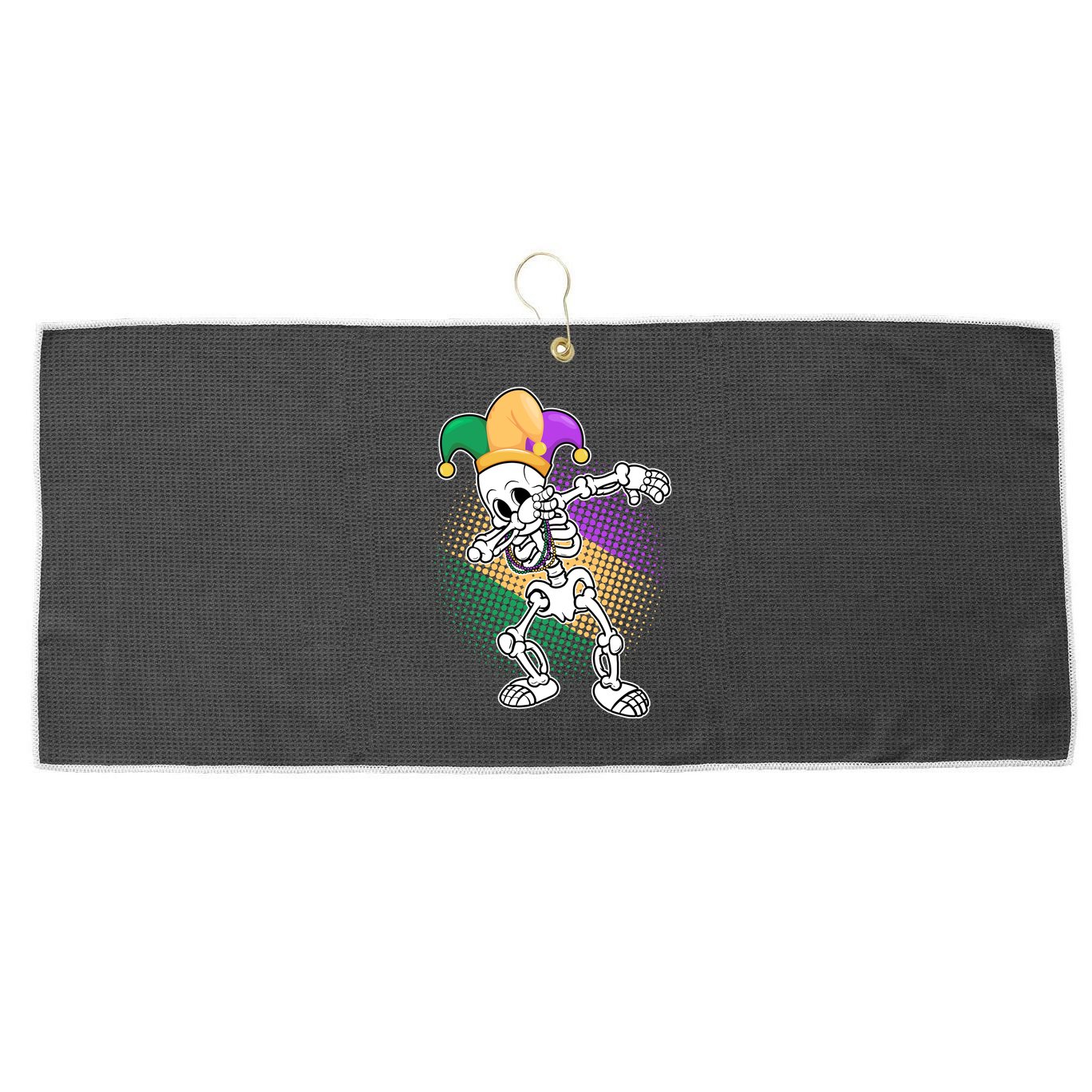 Dabbing Mardi Gras Skeleton Large Microfiber Waffle Golf Towel