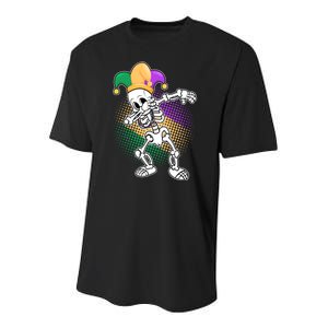 Dabbing Mardi Gras Skeleton Youth Performance Sprint T-Shirt