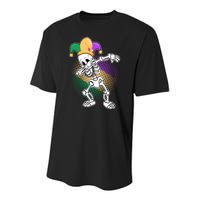 Dabbing Mardi Gras Skeleton Youth Performance Sprint T-Shirt