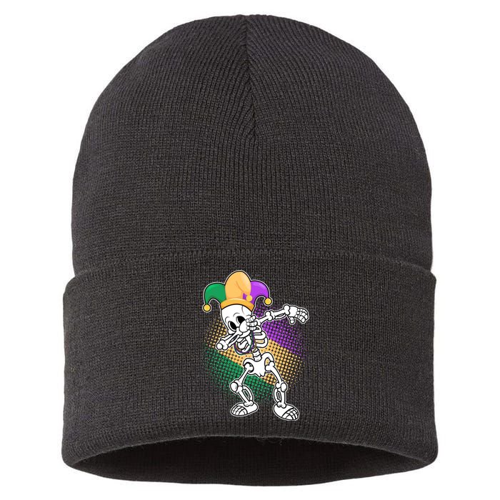 Dabbing Mardi Gras Skeleton Sustainable Knit Beanie