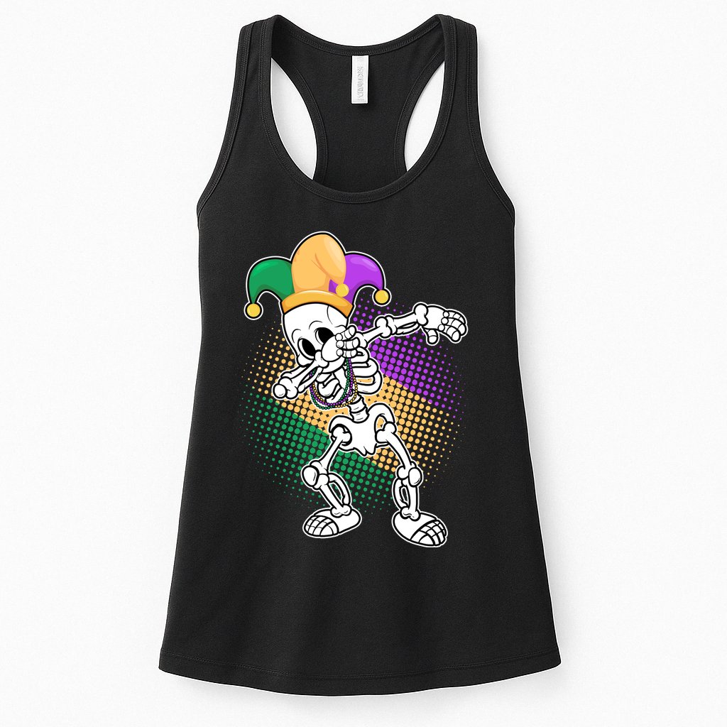Dabbing Mardi Gras Skeleton Womens Tank Top