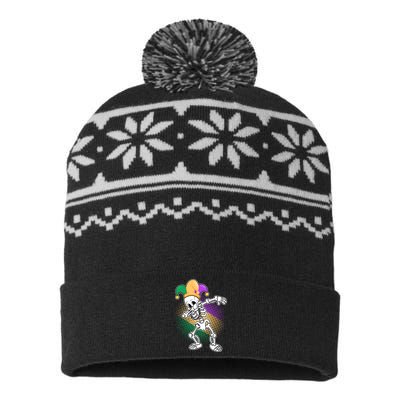 Dabbing Mardi Gras Skeleton USA-Made Snowflake Beanie