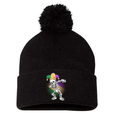 Dabbing Mardi Gras Skeleton Pom Pom 12in Knit Beanie