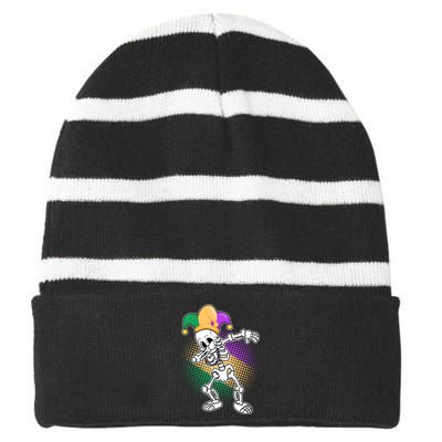 Dabbing Mardi Gras Skeleton Striped Beanie with Solid Band