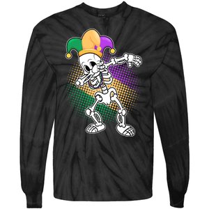 Dabbing Mardi Gras Skeleton Tie-Dye Long Sleeve Shirt