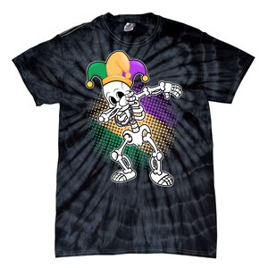 Dabbing Mardi Gras Skeleton Tie-Dye T-Shirt