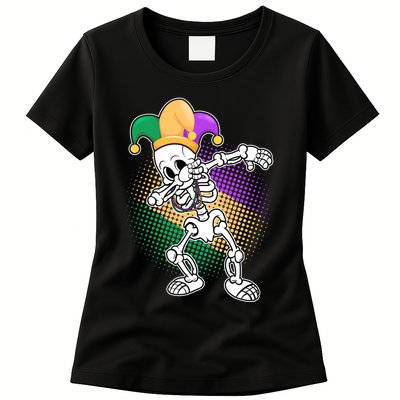 Dabbing Mardi Gras Skeleton Womens T-Shirt