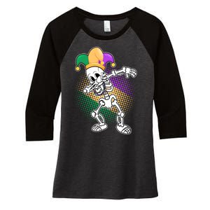 Dabbing Mardi Gras Skeleton Women's Tri-Blend 3/4-Sleeve Raglan Shirt