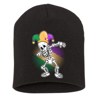 Dabbing Mardi Gras Skeleton Short Acrylic Beanie