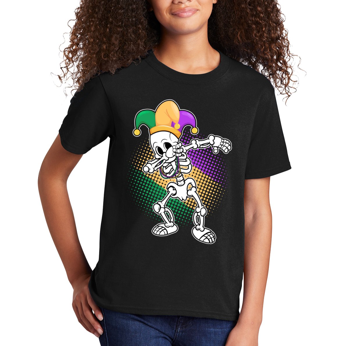 Dabbing Mardi Gras Skeleton Kids T-Shirt